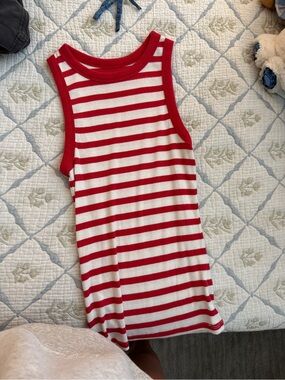 Red & White Striped Ribbed Tank Top